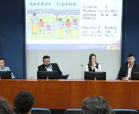 Apresentação dos resultados do Grupo de Trabalho sobre o Restaurante Universitário, com DAF, DPO e RU. 25/11/2025. Foto: Beto Monteiro/Ascom UnB